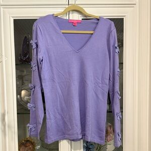 Lily Pulitzer Lavender V-Neck Top with Bow Accents